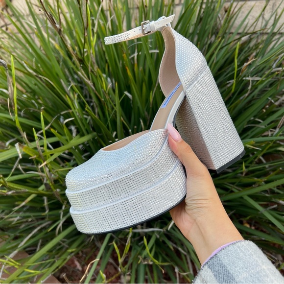 Steve Madden Charlize Platform Silver Rhinestone Chunky Heels Worn once - Picture 6 of 16